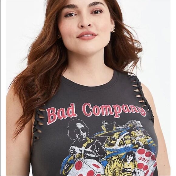 Torrid Bad Company Faded Black Distressed Graphic Tank Top Contemporary Boho - Picture 2 of 14